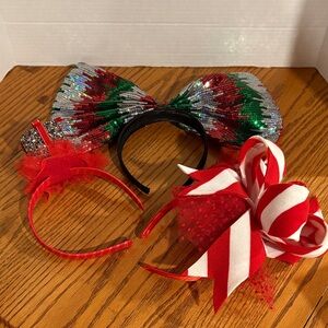 Festive Red and Silver Kids Holiday Headband Set of 3
